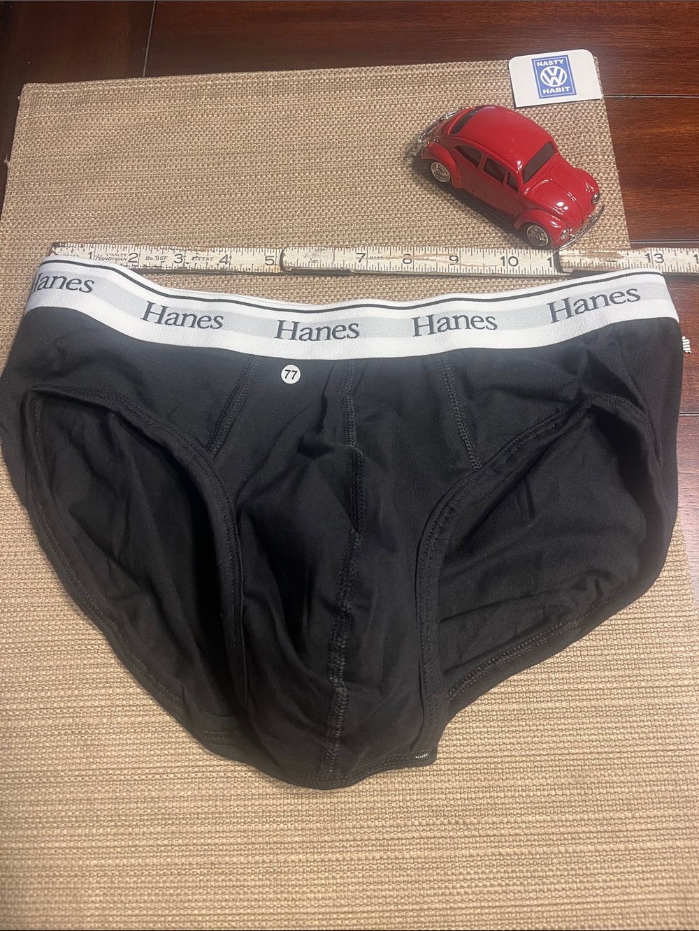 #.77 Classic Hanes Black Briefs with White Logo Waistband no fly pouch 🩲 medium